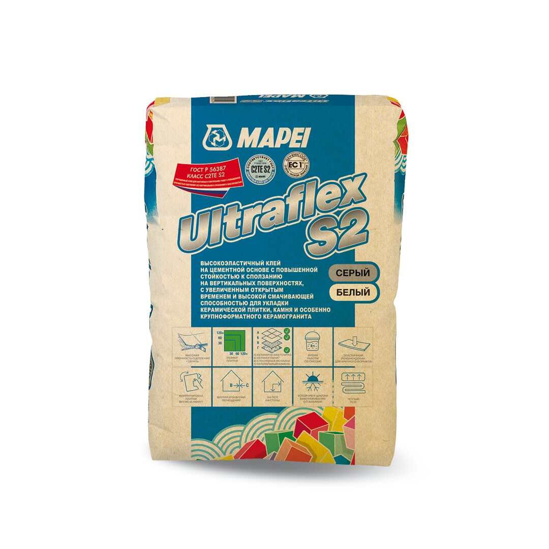 Клей для плитки и камня Мапей / Mapei ULTRAFLEX S2 белый 25 кг