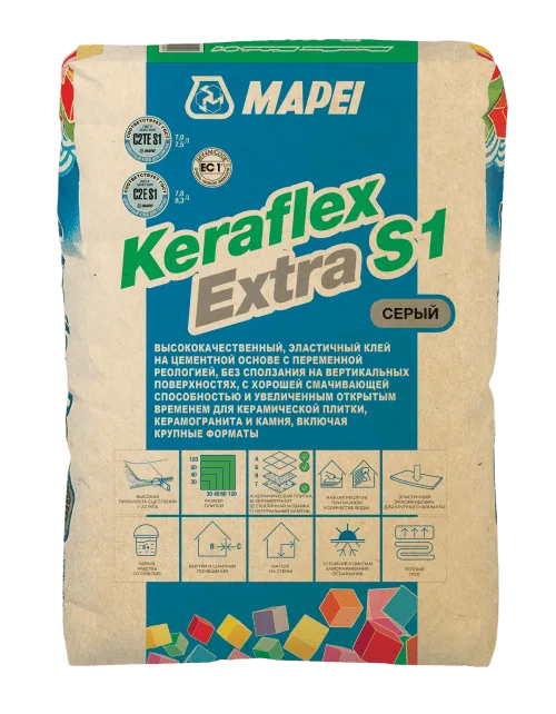 Клей для плитки и камня Мапей / Mapei KERAFLEX EXTRA S1 серый 25 кг