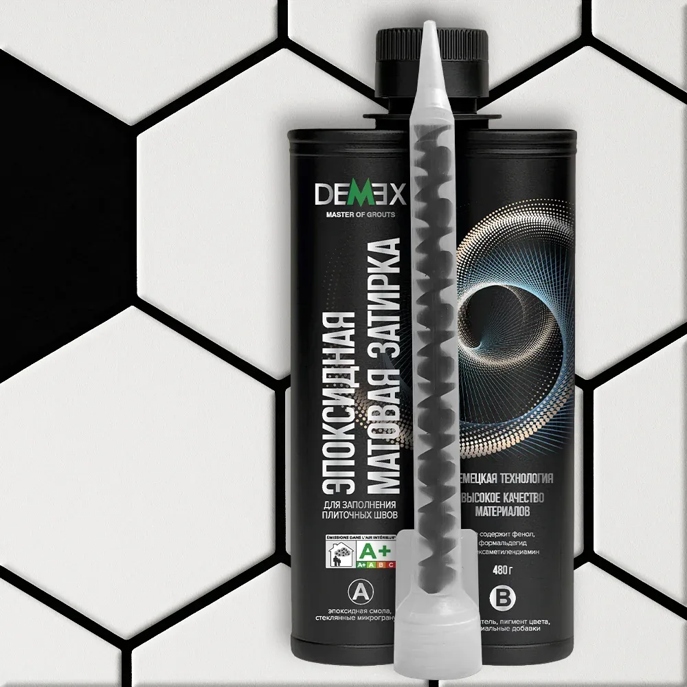 Затирка эпоксидная матовая DEMEX №313 Бархатный черный 480 г
